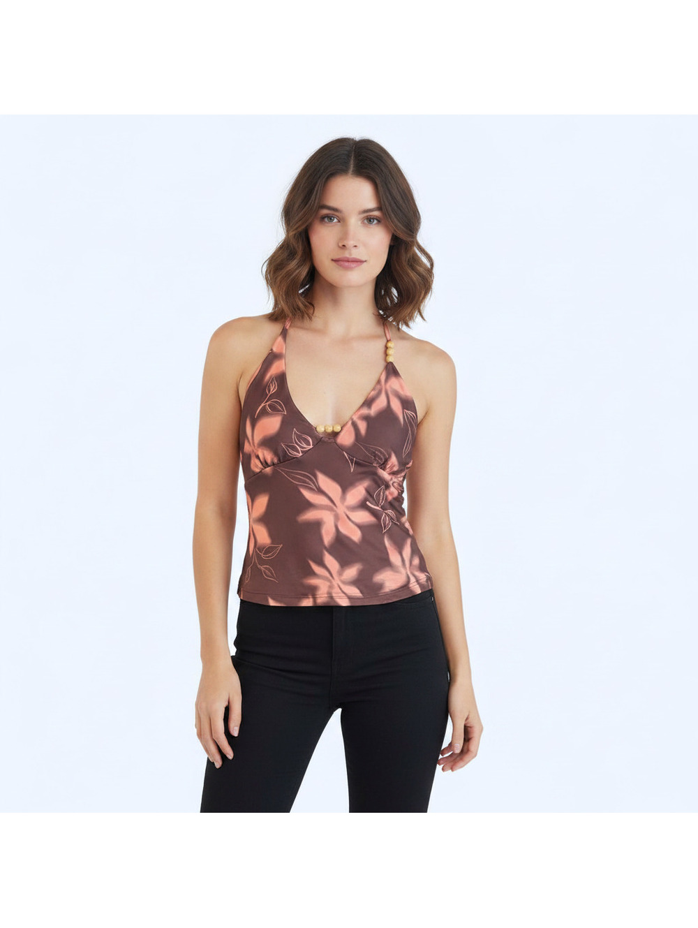 Pink Rose mesh Halter Top  Size L NWT